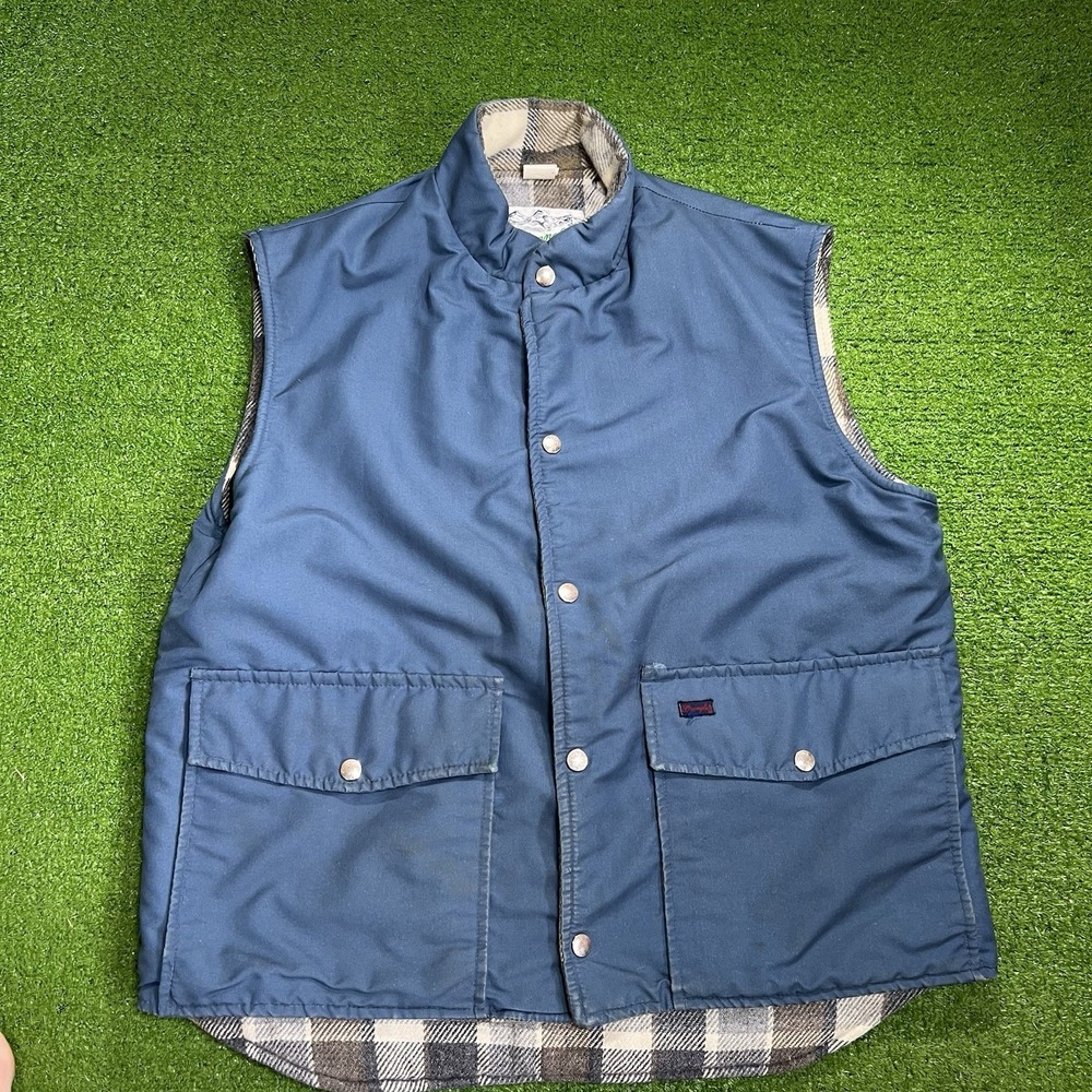 Vintage Wrangler Outerwear Plaid Flannel Lined Vest L Western Cowboy 1970s MINT